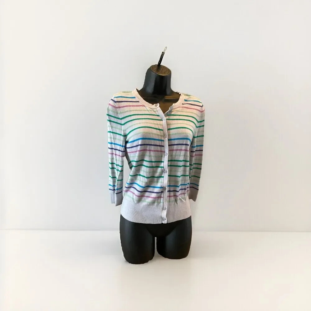 Halogen Women’s Rainbow Gray Cardigan Sweater Beautiful Rainbow Classy Medium